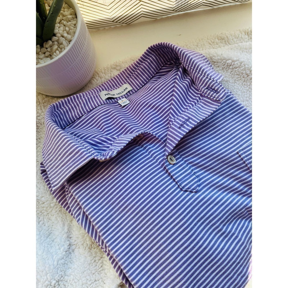 Peter Millar soft cotton blend purple pinstripe polo men's sz L